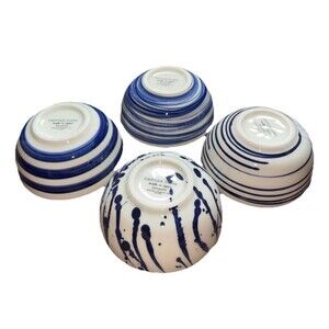 Canvas home Set Of 4 Ice Cream Bowls NIB Blue & White, Hand Painted Porcelain